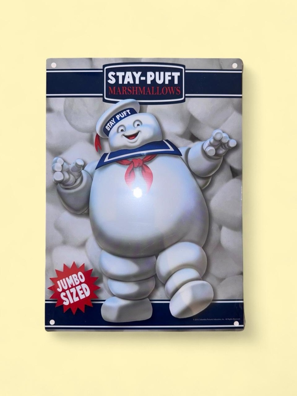 NWT Ghostbusters Stay Puft Marshmallows Jumbo Sized Metal Sign 8x11